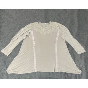 Endless Designs Womens XL Top Lace Trim Long Sleeve Rayon Blend Tan Tunic